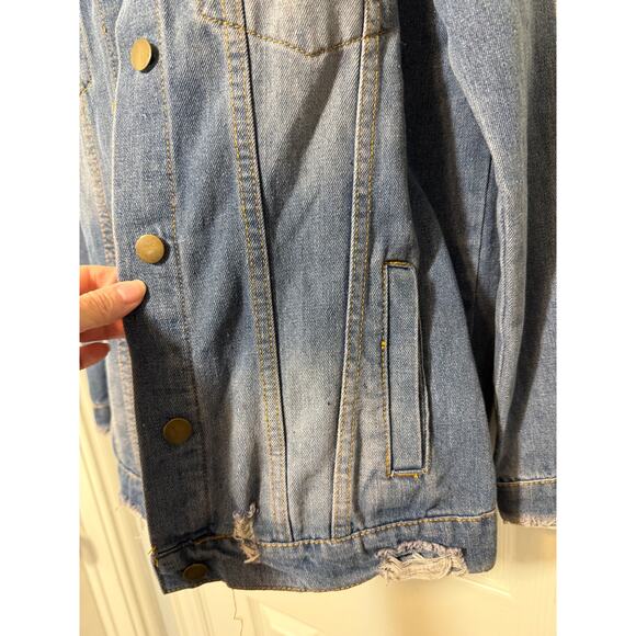 Say What? Women’s Distressed Jean Jacket Size Small Oversized Grunge Denim - Picture 4 of 10